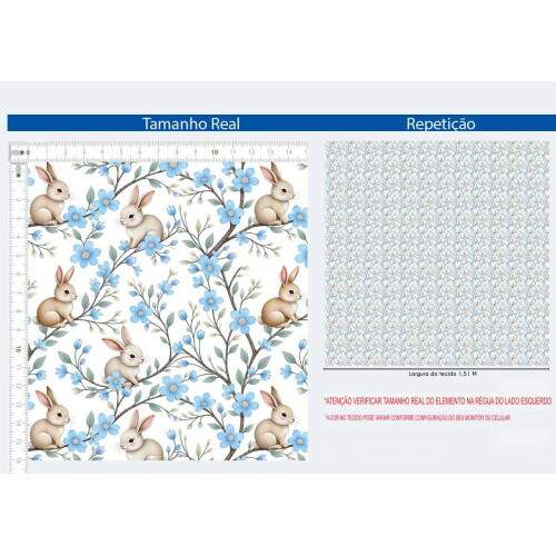 310052 - Tecido Tricoline Pascoa Digital COELHO RAMOS