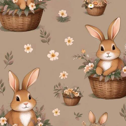 Tecido tricoline Digital Pascoa COELHO NO CESTO