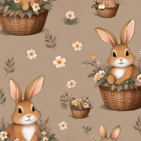 Tecido tricoline Digital Pascoa COELHO NO CESTO