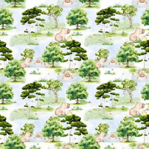 Tricoline Digital Capivara Infantil ? Estampa Natureza e Lago ? 100% Algod�o