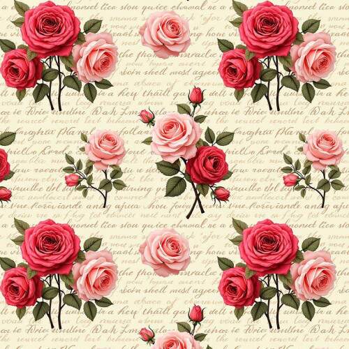 310052 - Tecido tricoline Digital BOUQUET ROSAS com letras vintage