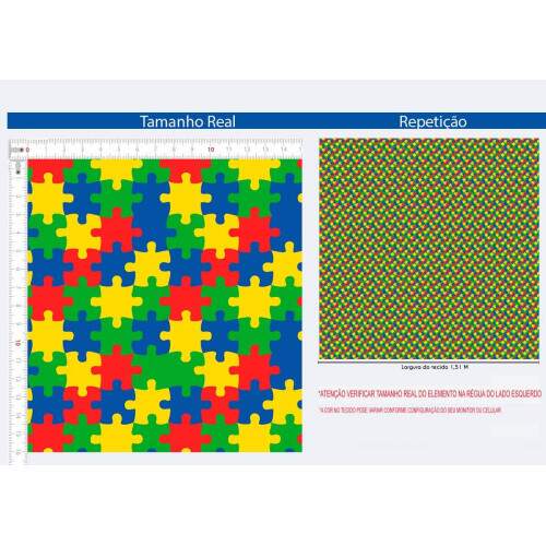310052 - Tecido Digital Tricoline quebra cabea AUTISMO