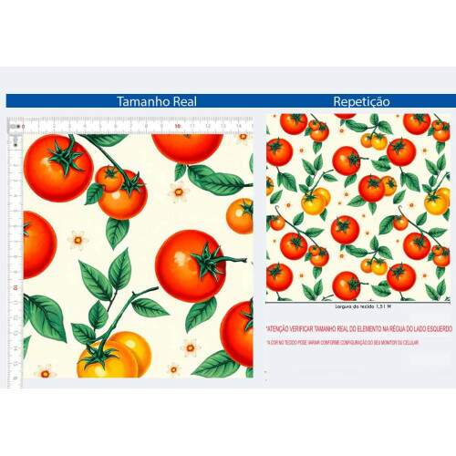 310052 - Tecido tricoline Digital Frutas Caqui - Tomate