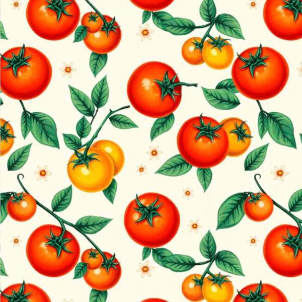 310052 - Tecido tricoline Digital Frutas Caqui - Tomate 